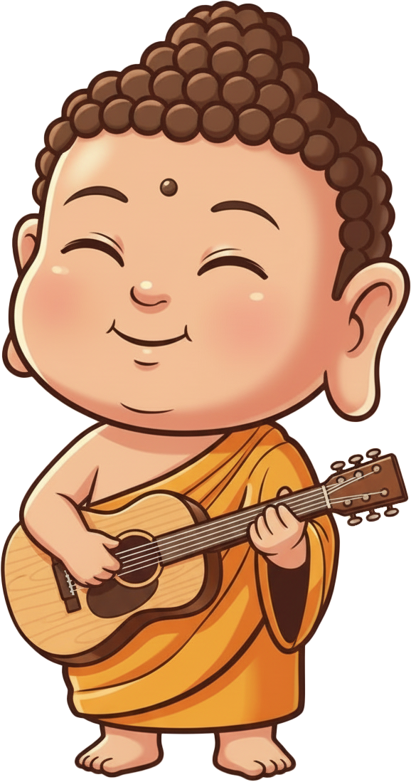 Buddha Branding mascot playing guitar